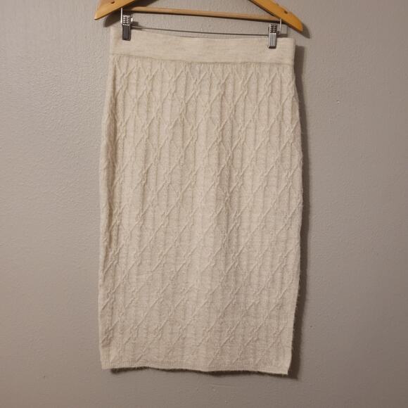 House of Harlow‎ 1960 Chunky Cable Knit Skirt Womens L Cream Color Midi Length - Picture 1 of 11